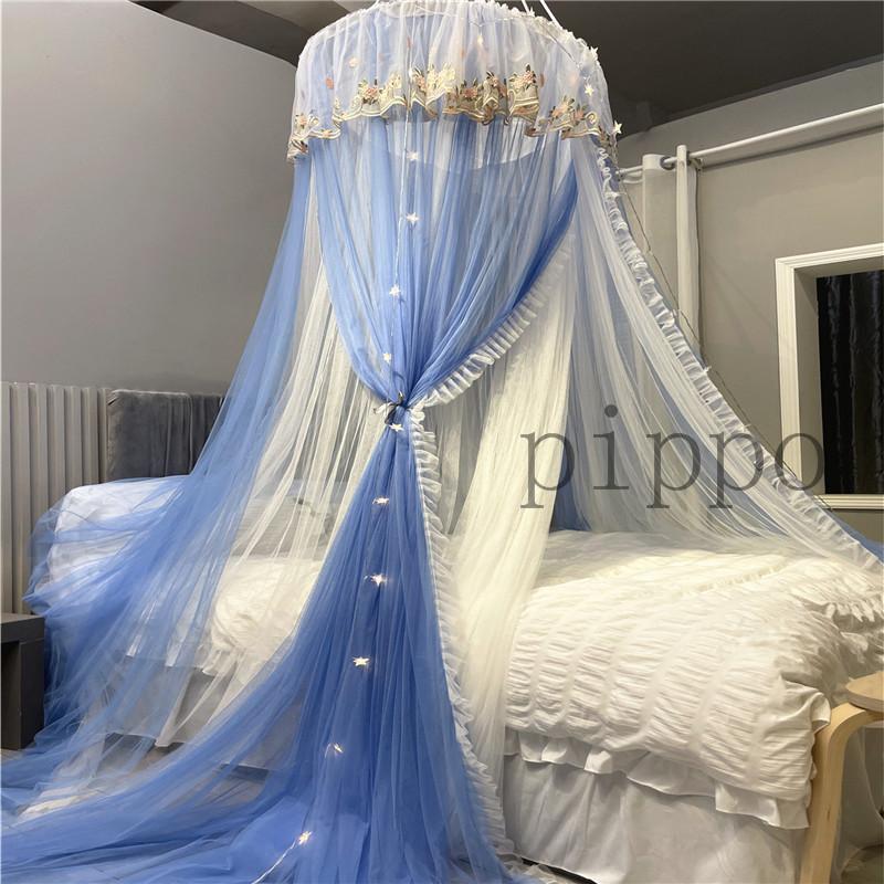 蚊帳 モスキートネット 天蓋カーテン 吊り下げ 2層チュール 刺繍 ベッド帳 安眠 早割クーポン 円形 組み立て不要 お姫様 寝部屋 貼り付けフック付き 防虫防蚊