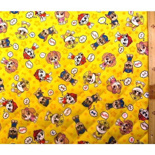 売上実績no 1 ｑ キャラクター キルティング 生地 パウパトロール パウパト イエロー系 ４ 22 キルト 生地幅 約106cm 表地 オックス 綿100