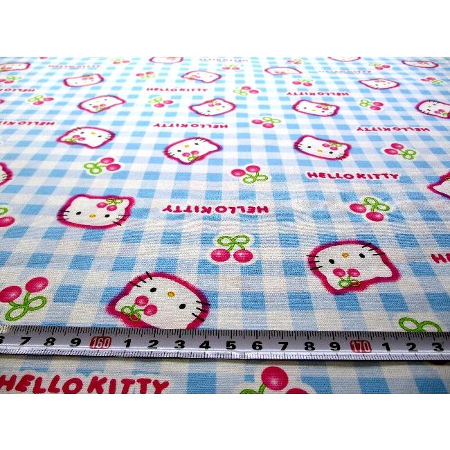 キャラクター 生地 布 キティ （ サクランボ チェック ブルー系 ) 柄