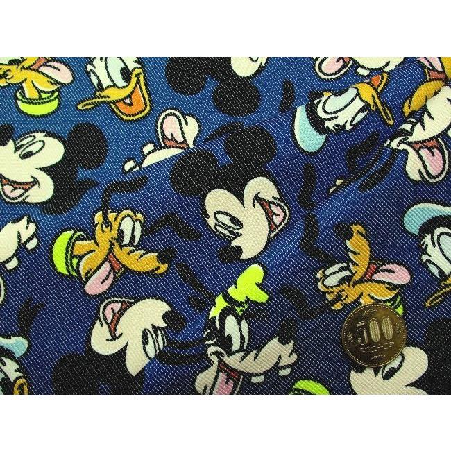 古布　ミッキーマウス藍染布 キャラクター 生地 布 ミッキー ＆ フレンズ （ 紺系 ) 柄番号130 TC