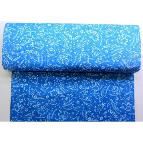 プリント 生地 （ 商用利用可能 ） 恐竜柄 デニム調（ ブルー