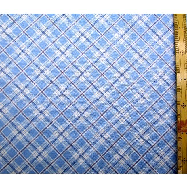 プリント生地 布 バイアス チェック（ ブルー系 ) オックス（ 綿100