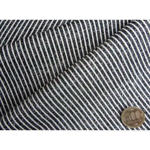 プリント生地 布 ヒッコリー調 オックス ストライプ （ 黒地に白