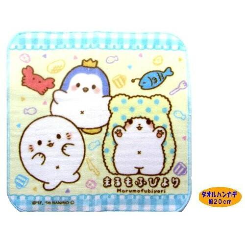キャラクター タオル ミニ 本日の目玉 まるもふびより クリーム ｃｍ角 トリオ ブルーチェック