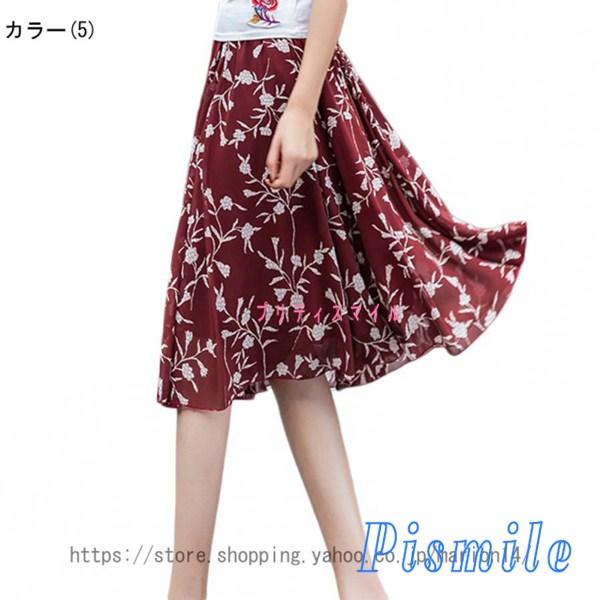 シフォンスカート ひざ丈 Aライン 花柄 フレアスカート 薔薇柄 シフォンスカート ひざ丈 Aライン 花柄 フレアスカート 薔薇柄