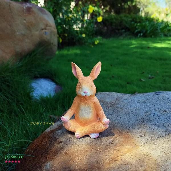 うさぎ 置物 ガーデンオーナメント瞑想ウサギの像庭の装飾 ガーデニング 庭 オブジェ 屋外 玄関 階段 出窓 プレゼント｜pismile｜02