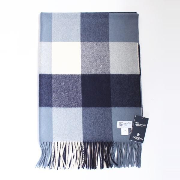 Johnstons ジョンストンズ カシミア大判ストール Blue Navy Cream Bl Gruindag Com