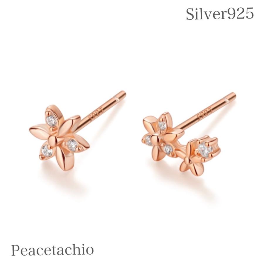 ピアス シルバー Silver925 18Ｋコーティング  金属アレルギー対応  フラワー お花 左右非対称 アシンメトリー｜pistachioshop｜04