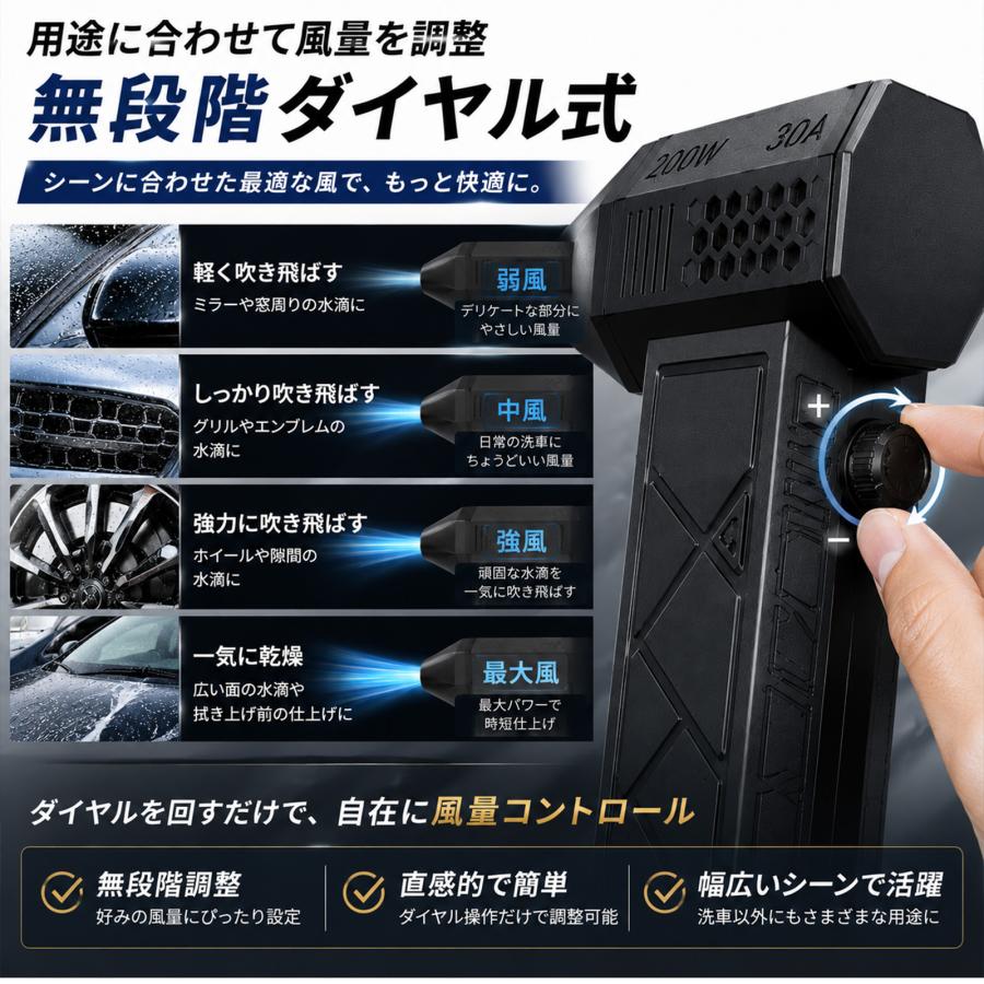洗車ブロワー 充電式 コードレス エアーダスター 最大風速52m/s