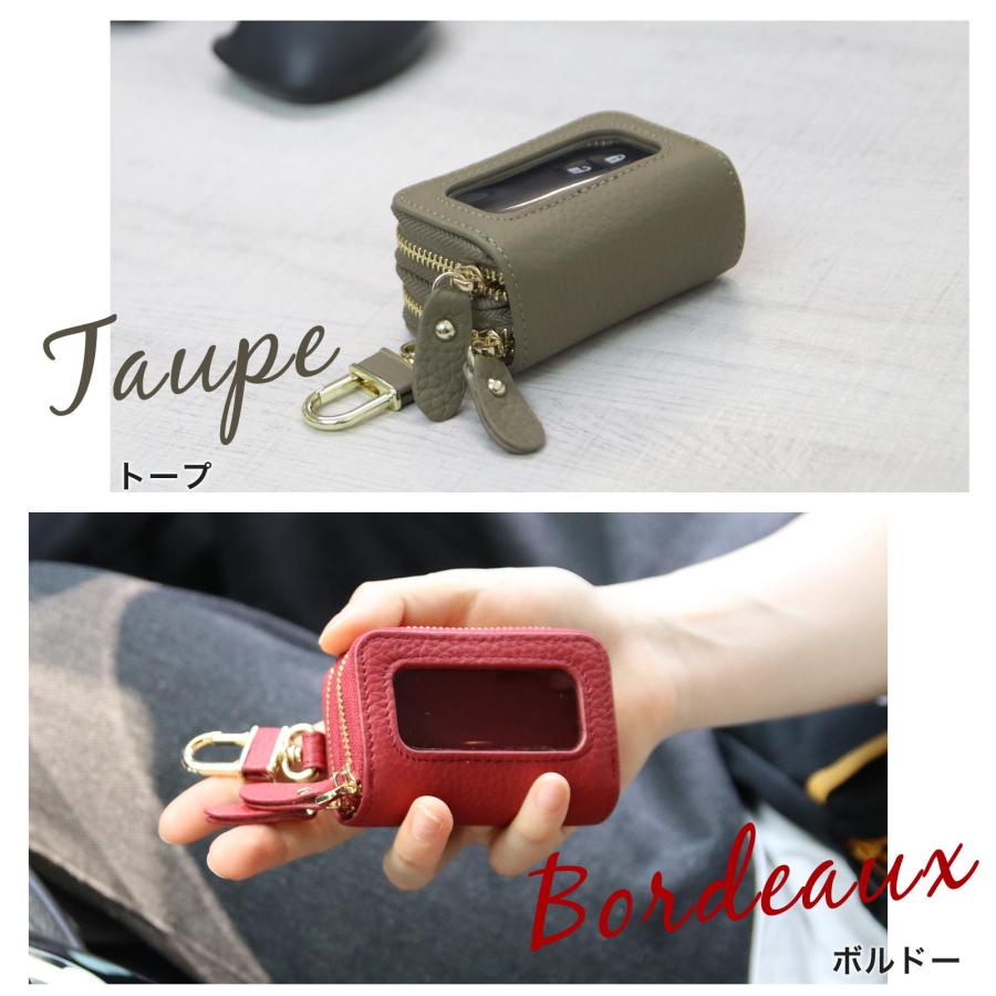 名入れ無料 スマートキーケース 2個収納 本革 クリア窓付き ケースを開けずに操作 車用 ダブルファスナー メンズ レディース ギフト 2つ | Pit-Life | 25