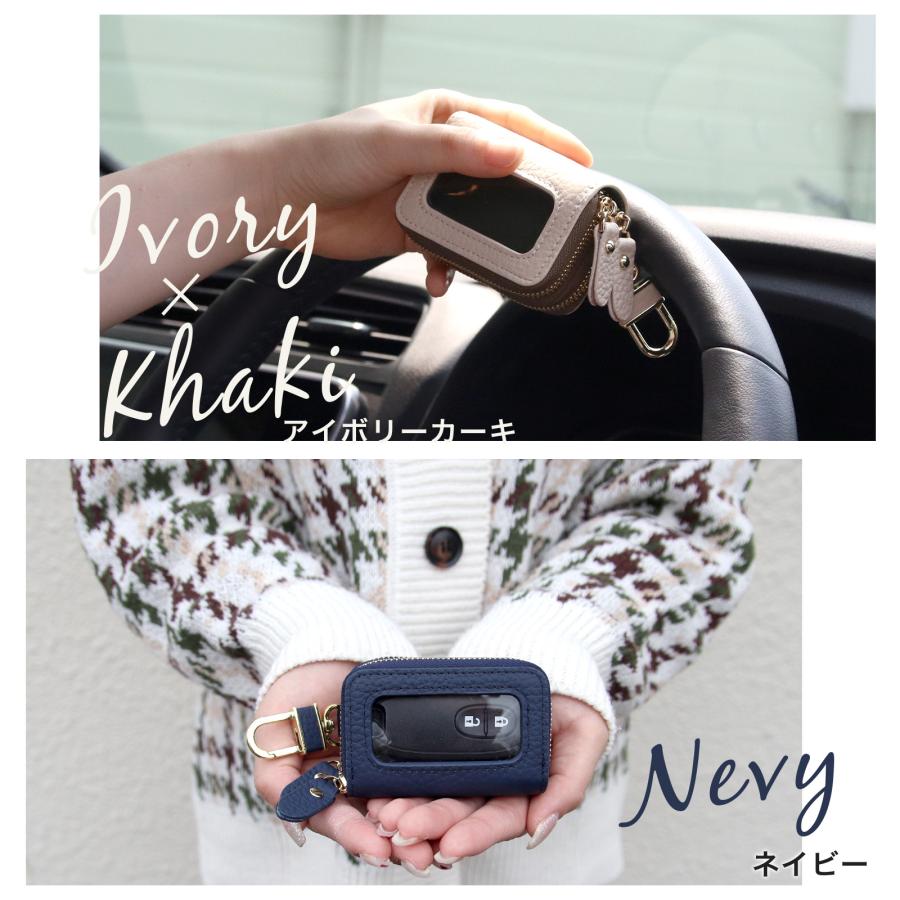 名入れ無料 スマートキーケース 2個収納 本革 クリア窓付き ケースを開けずに操作 車用 ダブルファスナー メンズ レディース ギフト 2つ | Pit-Life | 26