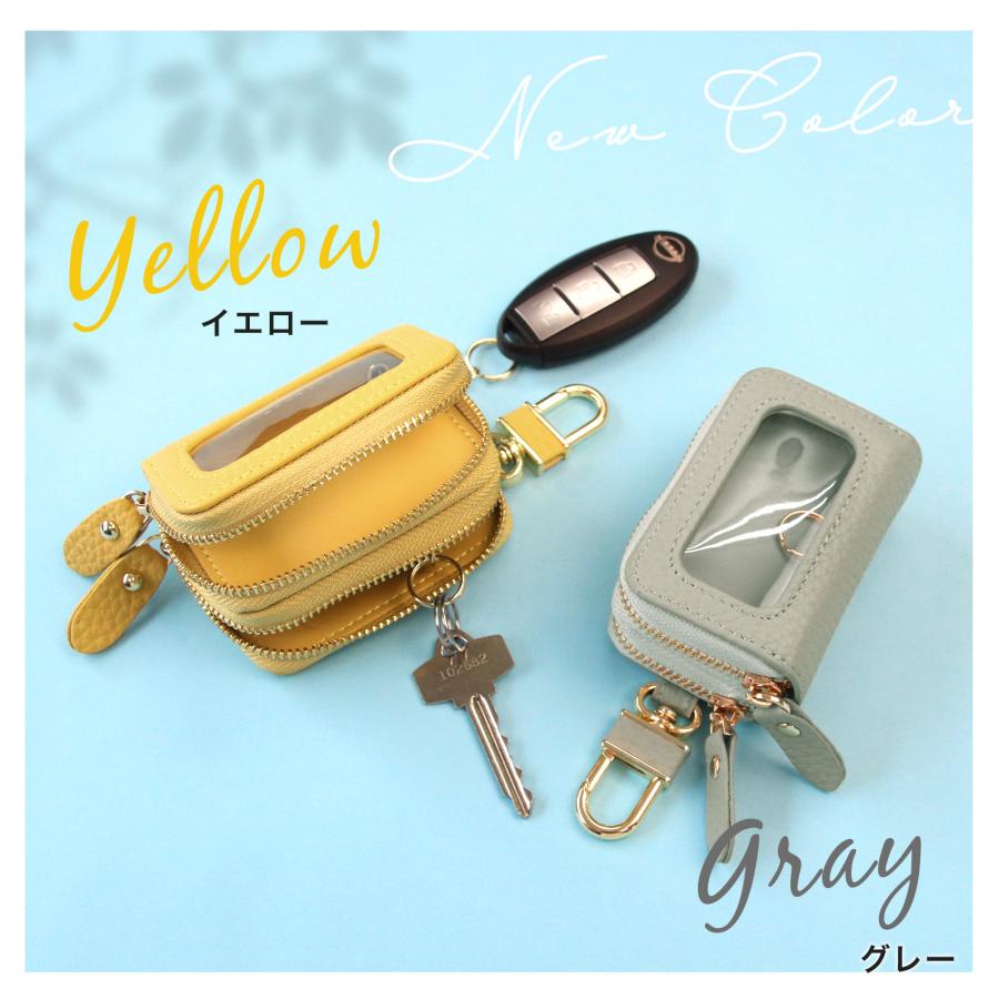 名入れ無料 スマートキーケース 2個収納 本革 クリア窓付き ケースを開けずに操作 車用 ダブルファスナー メンズ レディース ギフト 2つ | Pit-Life | 23