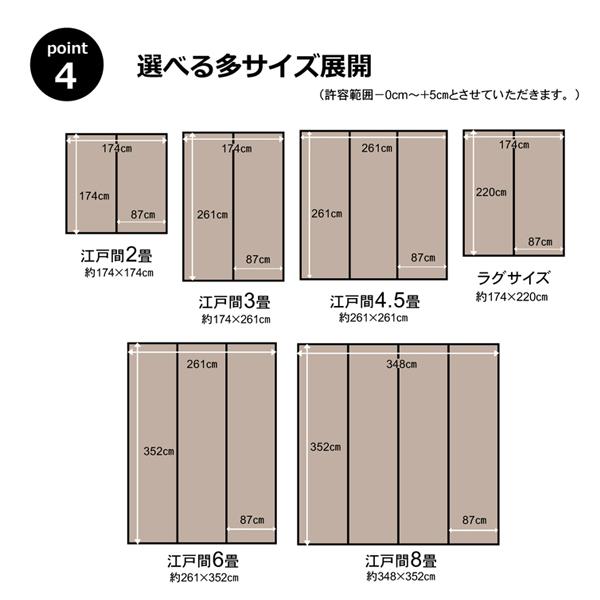 ラグ 夏ラグ 洗える い草風 カーペット 6畳 上敷き ござ おしゃれ 市松柄 PPラグ ダイニングラグ 日本製 国産 和風 撥水 アウトドア 江戸間6畳 約261×352cm_5