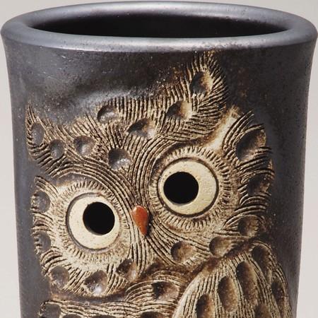 傘立て 陶器 ふくろう彫り傘立 信楽焼 梟 おしゃれ かわいい 不苦労