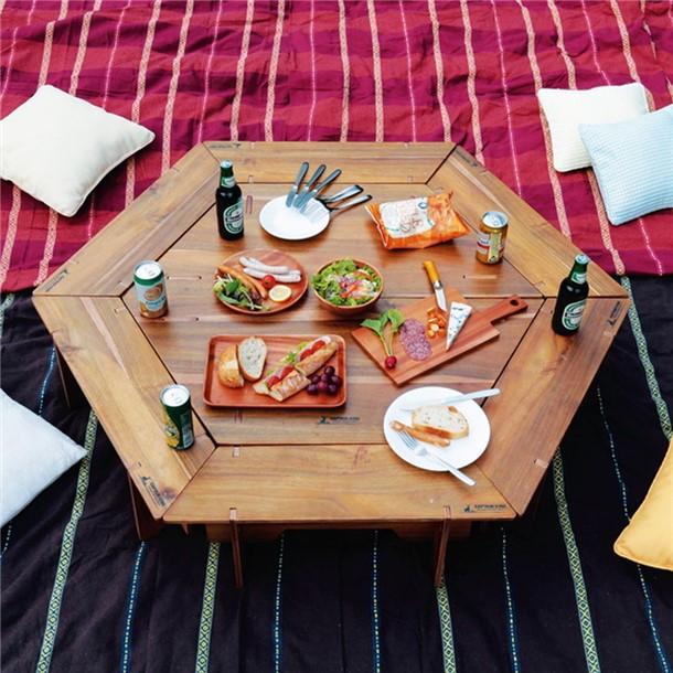 ヘキサテーブル50 センターテーブル付き チーク ヘキサテーブル50