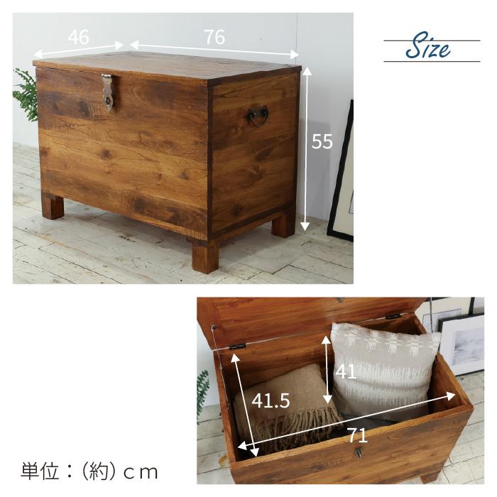 トランクボックス 木箱 幅76cm 西海岸風 トランクBOX 木製 大容量収納 衣服収納 玄関 蓋付き アンティーク 収納 木箱 箱 ヴィンテージ風 カフェ風 ハワイアンの画像