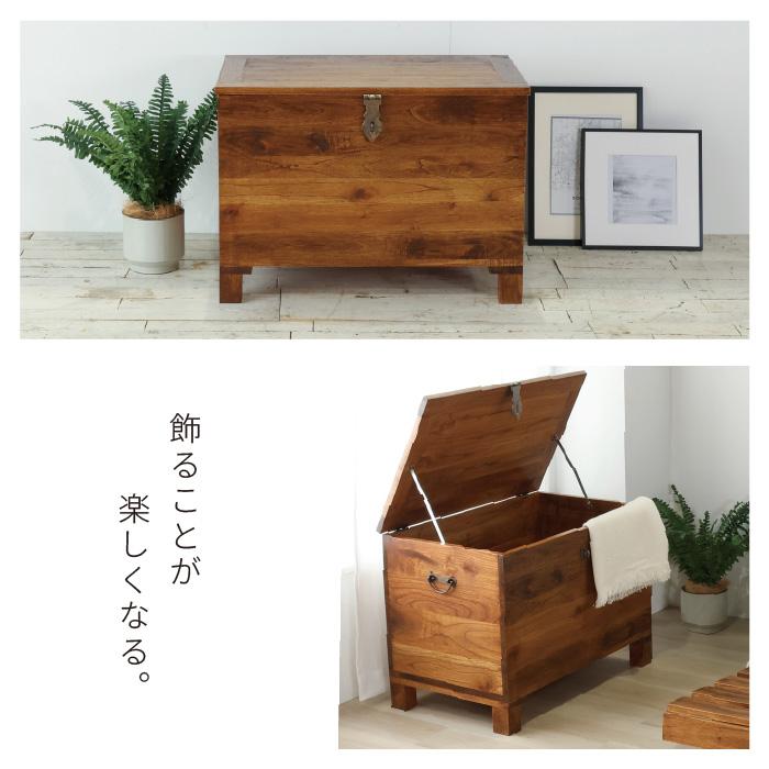 トランクボックス 木箱 幅76cm 西海岸風 トランクBOX 木製 大容量収納 衣服収納 玄関 蓋付き アンティーク 収納 木箱 箱 ヴィンテージ風 カフェ風 ハワイアンの画像
