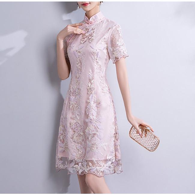 チャイナドレス チャイナ服 花柄ワンピース パーティードレス レース 刺繍 半袖 ショート エレガント 優雅 セクシー 大きいサイズ Smlxlxxl Qp 46 Pizoff 通販 Yahoo ショッピング