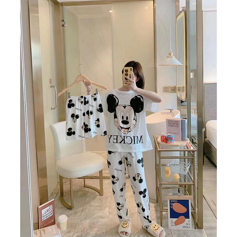 まとめ買い特価 パジャマ レディース 3点セットディズニー ミッキー ミニー柄 半袖 七分丈 半ズボン ルームウェア上下セット 可愛い セットアップ 部屋着 春夏 Honeymoon Style