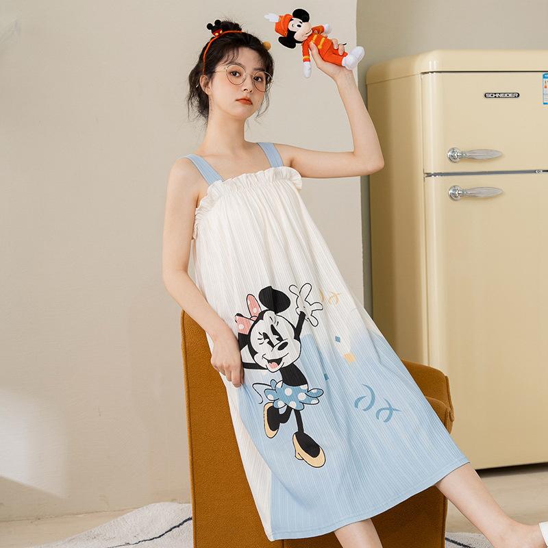 手数料安い ネグリジェ パジャマ ルームウェア ワンピース半袖 ディズニー ミッキーマウスミッキー柄 ロング レディース 寝巻き 部屋着 体型カバー 可愛い 春 夏