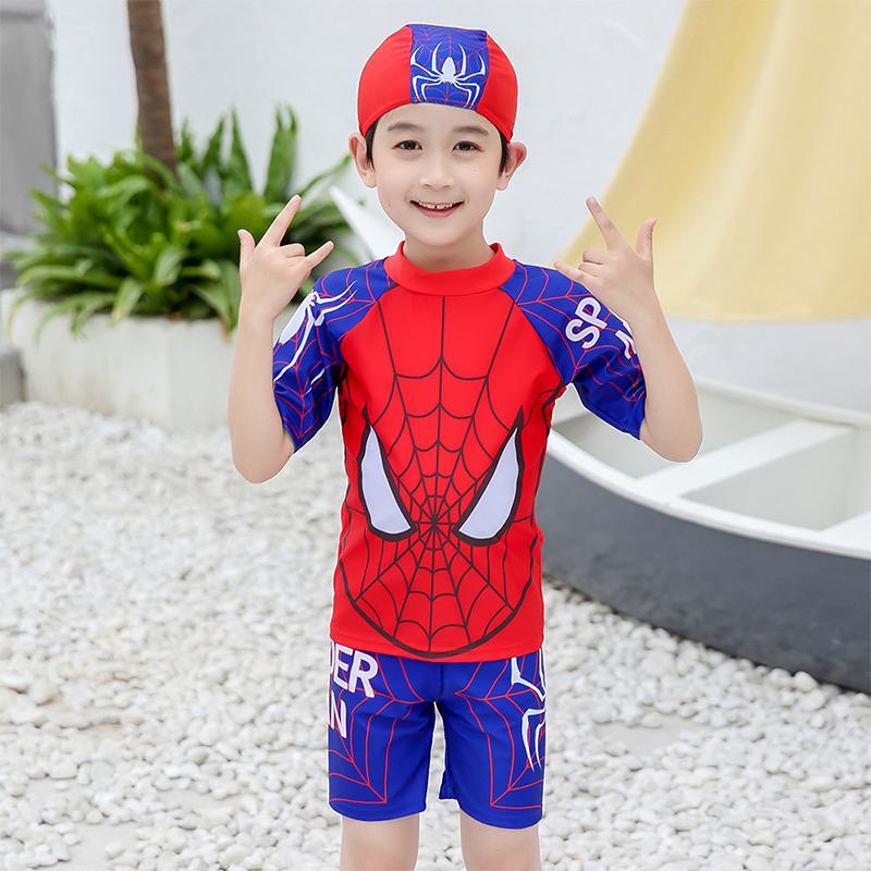 水着 男の子 キッズ 子供 スパイダーマン 帽子付き 3点セット スイムパンツ スイムキャップ スイミングパンツ ベビー キッズ 水泳 プール  80cm-145cm :dryou6:PUENTE JAPAN 通販 