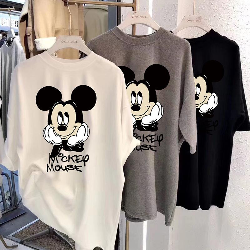 Tシャツ レディース ディズニー ミッキーマウス ロング丈 半袖 ゆるtシャツ トップス 丸首 カジュアル ミッキー