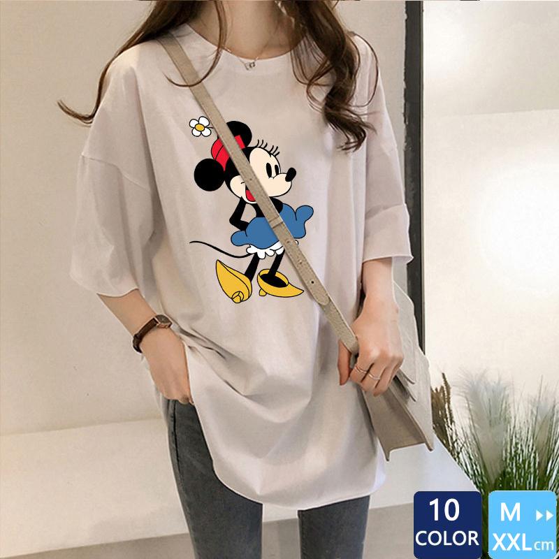 Tシャツ レディース ディズニー ミッキーマウス ミニー柄 半袖 トップス ゆるtシャツ 丸首 ロング丈 大きいサイズ カジュアル 夏物 Nvtx7 Puente Japan 通販 Yahoo ショッピング