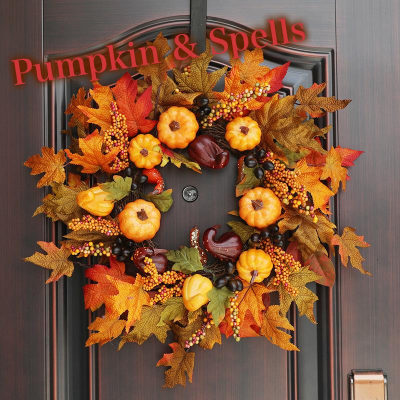 専用＊Halloween＊ミニパンプキン＆オリーブ　ナチュラル フェイクリース 白とグリーンパンプキンのリース28㎝直径ハロウィンリース ナチュラル