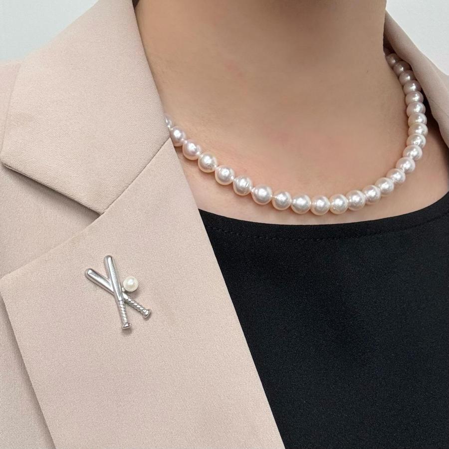 アコヤ本真珠 ピンブローチ 野球モチーフ グローブ バット ボール