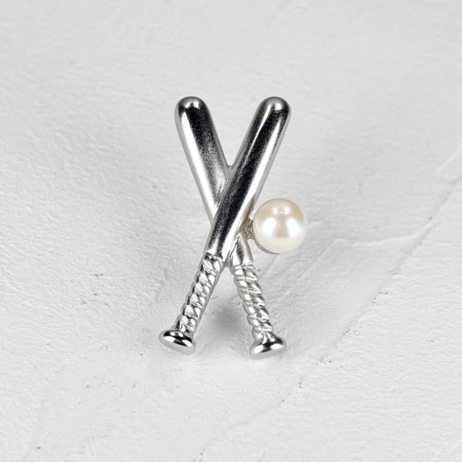 アコヤ本真珠 ピンブローチ 野球モチーフ グローブ バット ボール