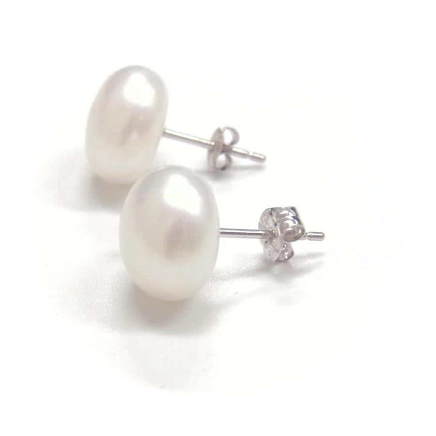 淡水真珠 パールピアス ボタンシェイプ 11-11.5mm ホワイト K14WG 