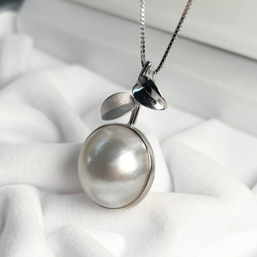 マベ真珠ペンダント ネックレス 17.8-18mm ホワイト 半円 45cm
