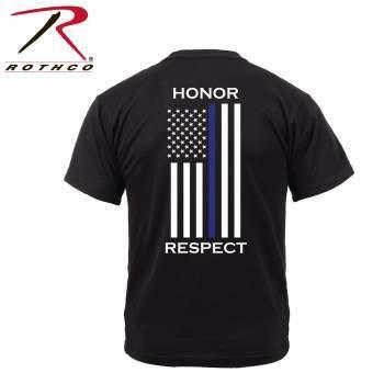 Ｔシャツ　半袖　ロスコ　ミリタリー　Rothco Honor and Respect 2-Sided Thin Blue Line Flag T-Shirt - Black | ROTHCO | 01