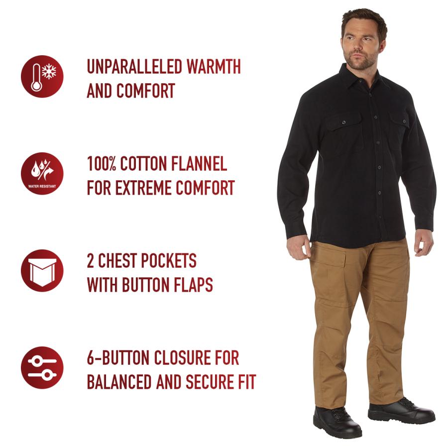 ロスコ　ミリタリー　シャツ　Rothco Heavy Weight Solid Flannel Shirt　Black 4637 | ROTHCO | 08