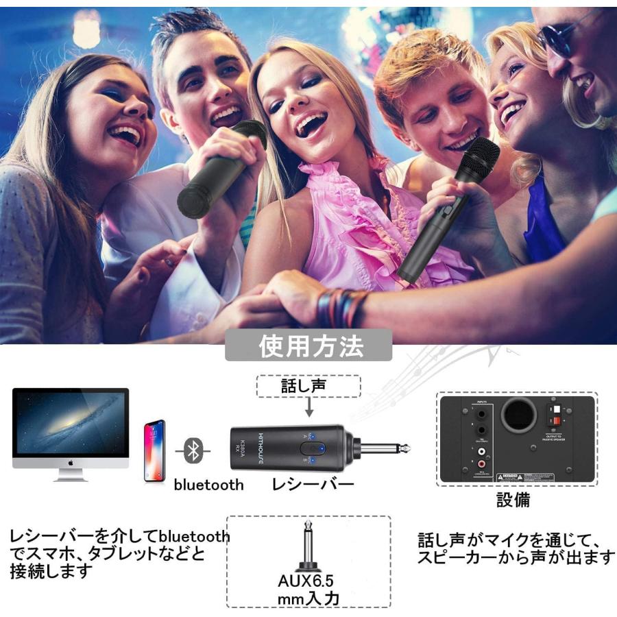 Kithouse K380Aワイヤレスマイク Bluetoothカラオケマイク 2本