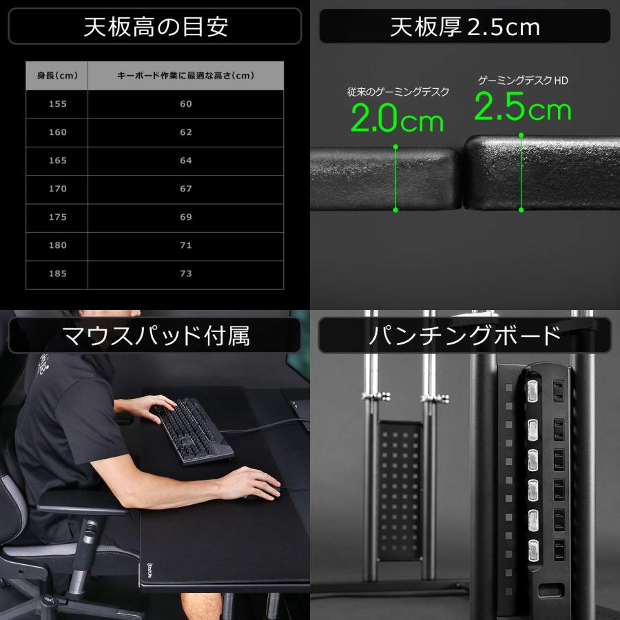 ( バウヒュッテ ) ゲーミングデスクHD ローデスク 昇降式 BHD-1000HDL-BK ( 幅 100 × 奥行 60 高さ 【デュアルモータースタンデ】