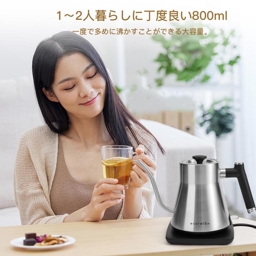 ECORELAX 電気ケトル 0.8L ケトル 電気 コーヒーケトル 細口