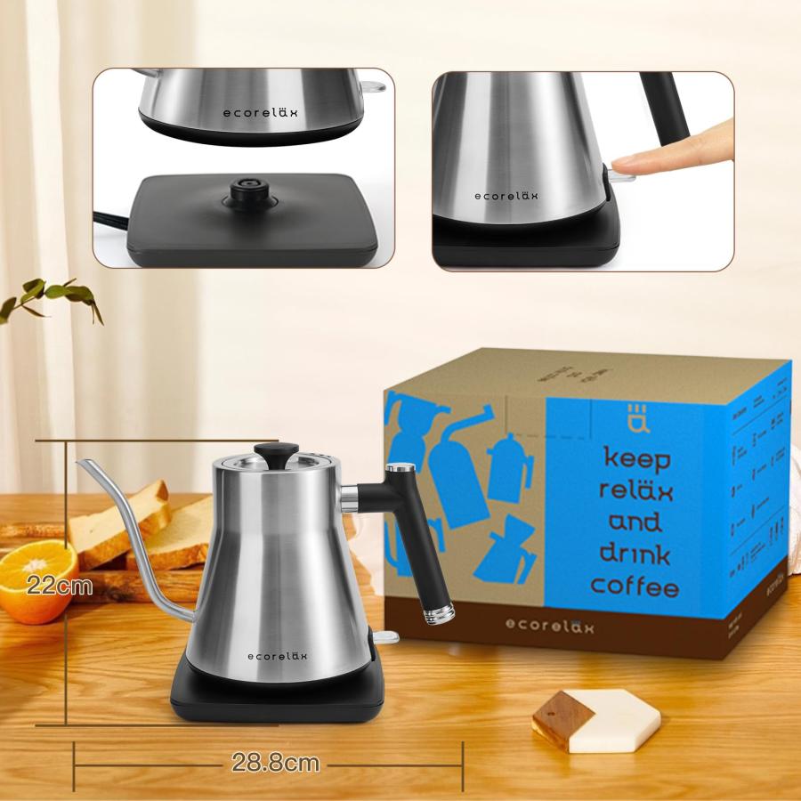 ECORELAX 電気ケトル 0.8L ケトル 電気 コーヒーケトル 細口