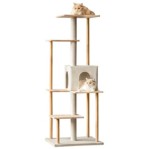 Mwpo キャットタワー 木製 木目調キャットタワー 新素材 毛抜け Mwpo キャットタワー 木製 木目調キャットタワー 新素材 毛抜け