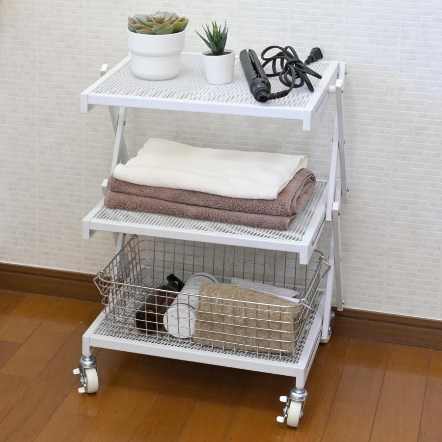 山善] ワゴン (折りたたみ) すぐに使える (本体完成品/キャスターを