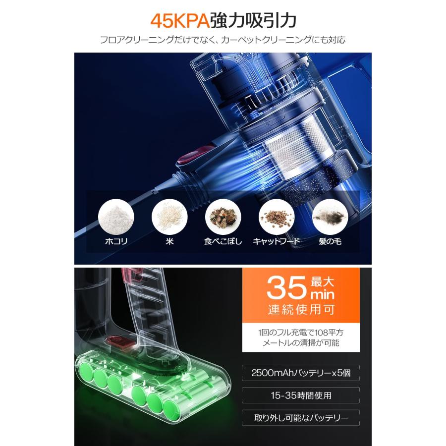 掃除機 コードレス 【2024進級版&45000pa強力吸引&LCD液晶