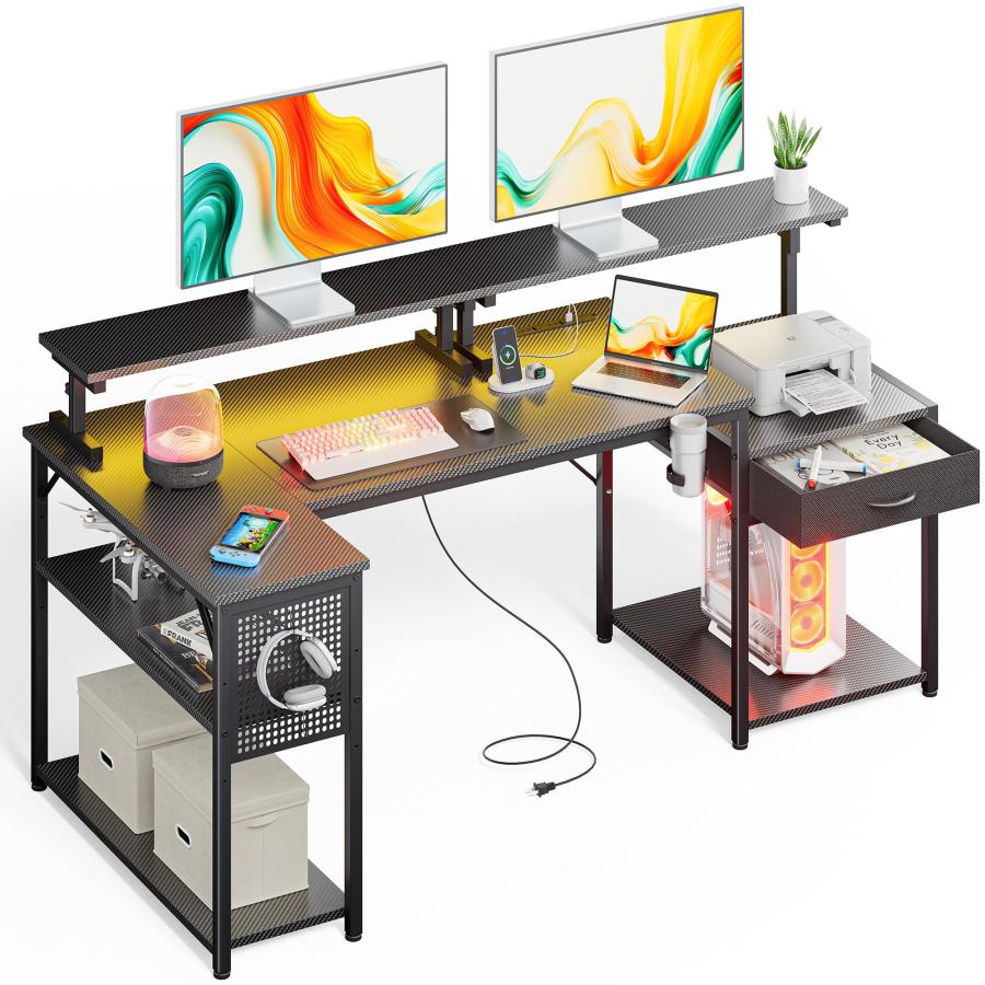 L字デスク パソコンデスク デスク コンセント付き PCデスク 引き出し6付き 楽天市場】L字デスク パソコンデスク デスク ゲーミングデスク