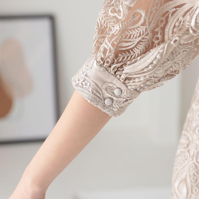 パーティードレス スピンドル 刺繍ドレス レース 上品 20代 30代 40代 50代 お呼ばれ 細見え 春 夏 秋 冬 服装 謝恩会 袖あり レース_11
