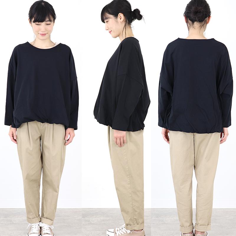 プルオーバー レディース 綿 コットン 秋 白 黒 tシャツ ロンT harmonie -Organic Cotton-　(アルモニ オーガニックコットン）30/-天竺 2重仕立て バルーン