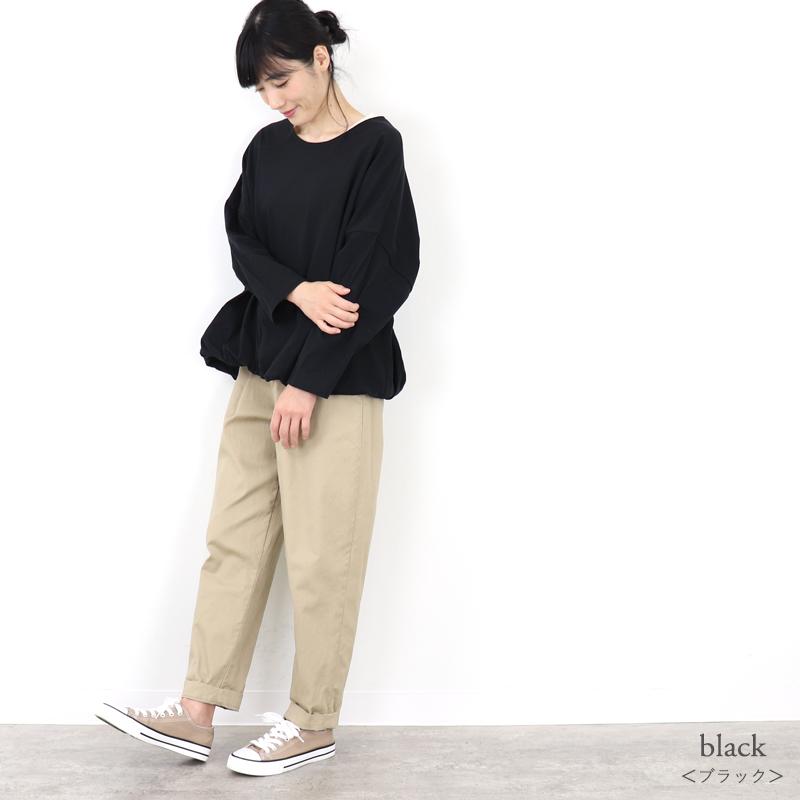 プルオーバー レディース 綿 コットン 秋 白 黒 tシャツ ロンT harmonie -Organic Cotton-　(アルモニ オーガニックコットン）30/-天竺 2重仕立て バルーン