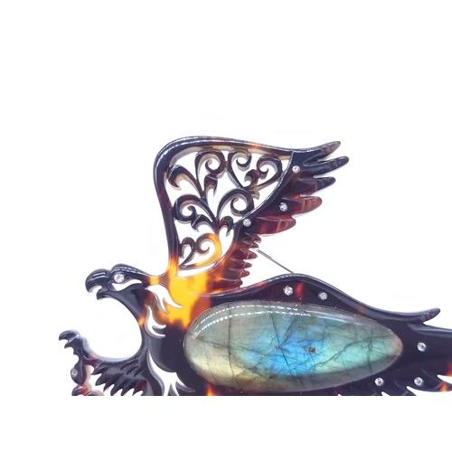 本べっ甲 ブローチ イーグル（鷲）モチーフ ラブラドライト 透かし彫り 大き目 豪華 鉄砲金具 フォーマル 上品 オンリーワン 極上 アンティーク風（B-059） |  | 04
