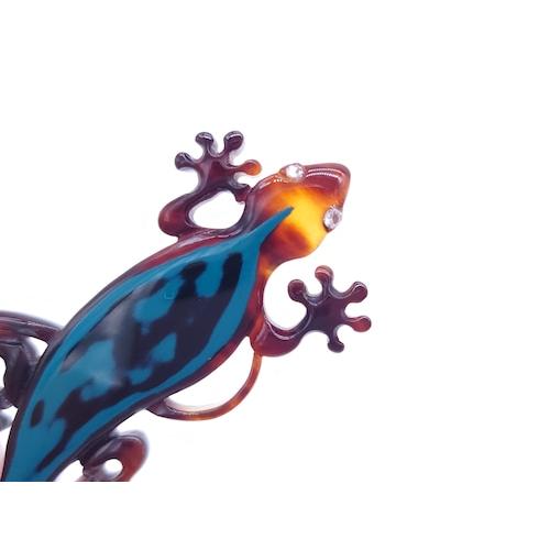 本べっ甲 ブローチ  トカゲ アンティーク風 蒔絵 ダイヤ シルバー Cカン 至極 一品 ペンダント （B-066）の画像