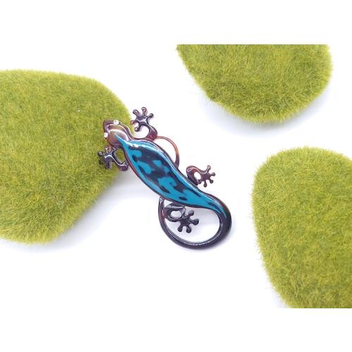 本べっ甲 ブローチ  トカゲ アンティーク風 蒔絵 ダイヤ シルバー Cカン 至極 一品 ペンダント （B-066）の画像