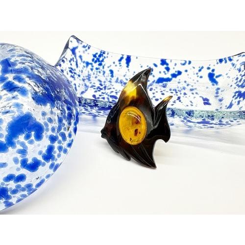 本べっ甲 ブローチ 贅沢 エンゼルフィッシュ 丁寧 透明感 琥珀 存在感 天然素材（B-088）の画像