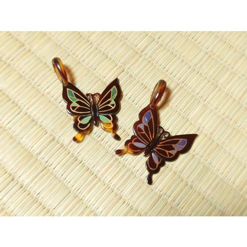 本べっ甲 蒔絵 蝶蝶モチーフ ペンダント 繊細 繊細 モダン 可愛い お洒落 昭和モダン (Ma-002)の画像